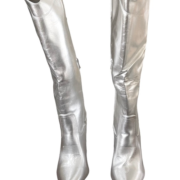 Wild Diva Silver Western Knee High Cowboy Stiletto Boots sz 10 NIB - Picture 4 of 11